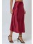 Kadın Yüksek Bel Saten Midi Etek Bordo Kırmızı 1