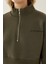 Kadın Fermuar Yakalı Kısa Slogan Sweatshirt Green 5