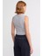 Kadın Örme Bisiklet Yaka Crop Top Açık Gri 3