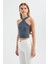Kadın Askılı Boyun Çapraz Ön Crop Top Grey 1