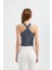 Kadın Askılı Boyun Çapraz Ön Crop Top Grey 4