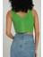 Kadın V Yaka Örme Fitilli Fermuarlı Crop Top Yeşil 4