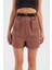 Kadın Pamuklu Yüksek Bel Cep Detaylı Şortlar Brown 2