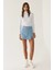 Kadın Yüksek Bel Denim Şort Etek Maya Mavisi 2