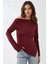 Kadın Kayık Yaka Drapeli Asimetrik Örme Bluz Red 1