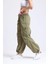 Kadın Açık Mavi Kot Orta Bel Lastikli Paraşüt Pantolon Haki Yeşil 2