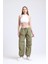 Kadın Açık Mavi Kot Orta Bel Lastikli Paraşüt Pantolon Haki Yeşil 4