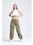Kadın Açık Mavi Kot Orta Bel Lastikli Paraşüt Pantolon Haki Yeşil 5