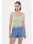 Kadın Yuvarlak Yaka Crop Top Green 1