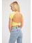 Kadın Yuvarlak Yaka Çapraz Arka Kısa Kollu Crop Top Yellow 1
