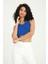 Kadın Yaka Detaylı Fermuarlı Örme Nervürlü Crop Top Blue 2