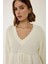 Kadın Bağlama Detaylı Dilimli V Yaka Triko Kazak Natural 4