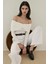 Kadın Omzu Açık Dokulu Top White 2