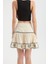 Kadın İşlemeli Yüksek Bel Volanlı Mini Etek Krem Doğal 4