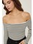 Kadın Omuz Açık Çizgili Bluz White 2