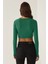 Kadın Slim Fit Örme Crop Bluz Green 4