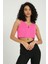Kadın Yaka Detaylı Fermuarlı Fitilli Örme Crop Top Pembe 2