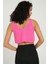 Kadın Yaka Detaylı Fermuarlı Fitilli Örme Crop Top Pembe 4