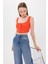 Kadın Kemer Detaylı Düğmeli Kare Yaka Kamu Tank Top Orange 3