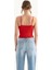 Kadın Dantel Detaylı V Yaka Kırpılmış Tank Top Red 4