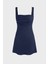 Kadın Kırışıklıklı Kare Yaka Mini Elbise Blue 1