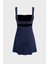 Kadın Kırışıklıklı Kare Yaka Mini Elbise Blue 2
