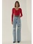 Kadın Yırtık Yüksek Bel Geniş Paça Denim Jeans Maya Mavisi 1