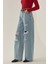 Kadın Yırtık Yüksek Bel Geniş Paça Denim Jeans Maya Mavisi 3