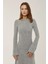 Kadın Yuvarlak Yaka Desenli Maxi Elbise Grey 2