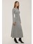 Kadın Yuvarlak Yaka Desenli Maxi Elbise Grey 3