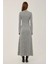 Kadın Yuvarlak Yaka Desenli Maxi Elbise Grey 4