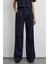 Kadın Yüksek Bel Geniş Paça Ham Kot Pantolon Koyu Mavi Denim 4