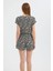 Kadın Zebra Desenli V Yaka Playsuit Siyah 5