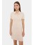 Kadın Düğme Detaylı Mini Elbise Bej Doğal 2