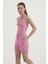 Kadın Sırtı Kesik Halter Crop Top Pink 3