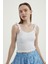 Kadın V Yaka Fermuarlı Crop Top White 1