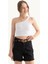 Kadın Tek Omuz Askısız Basic Crop Top White 3