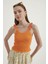 Kadın V Yaka Fermuarlı Crop Top Orange 1