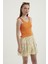 Kadın V Yaka Fermuarlı Crop Top Orange 2
