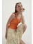 Kadın V Yaka Fermuarlı Crop Top Orange 5