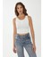 Kadın Düğme Detaylı Crop Üst White 3