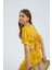 Kadın Çiçekli Surplice Yaka Kısa Kollu Crop Top Sarı 1