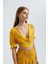Kadın Çiçekli Surplice Yaka Kısa Kollu Crop Top Sarı 2