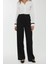 Kadın Yüksek Bel Şeritli Düz Paça Pantolon Black 4