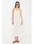 Kadın Sıkmalı İnce Askılı Midi Elbise Natural 1