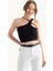 Kadın Tek Omuz Askısız Basic Crop Top Black 1