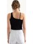 Kadın Tek Omuz Askısız Basic Crop Top Black 2
