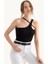 Kadın Tek Omuz Askısız Basic Crop Top Black 3
