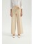 Kadın Kemer Detaylı Yüksek Bel Geniş Bacaklı Pantolon Krem Doğal 2