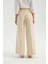 Kadın Kemer Detaylı Yüksek Bel Geniş Bacaklı Pantolon Krem Doğal 4
